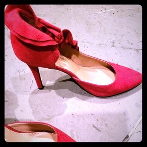 Christian Siriano Suede Red Ruffled Heels